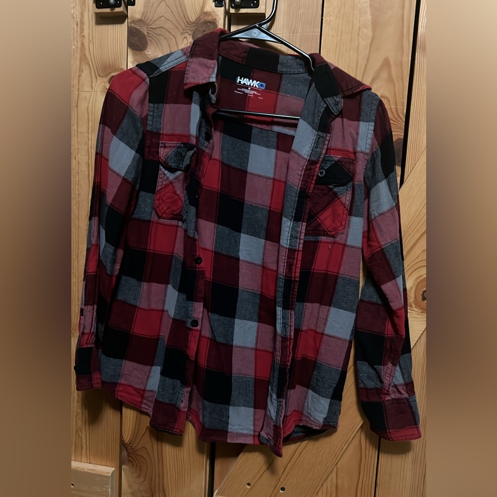 Tony Hawk Red and Black Plaid Kids Button Down Shirt